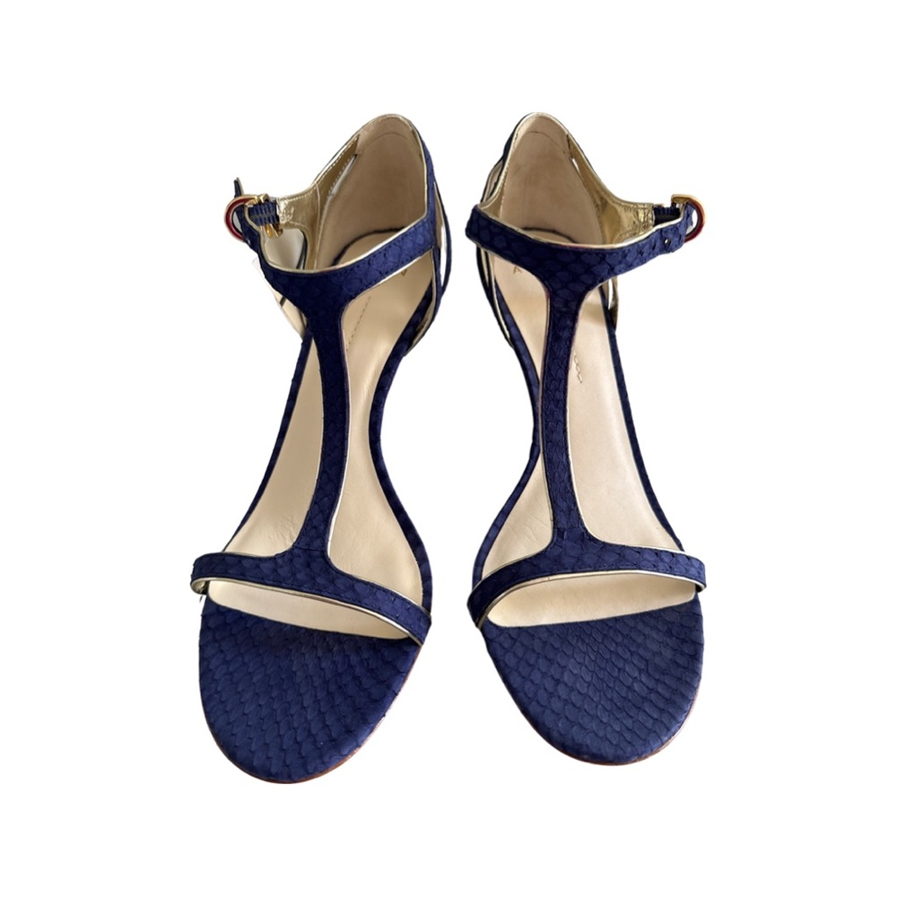 New Aerin Navy and Gold accent T-Strap sandal